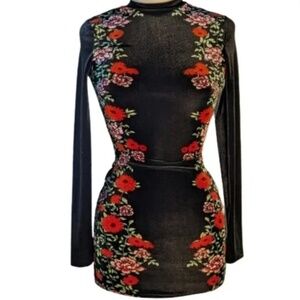 H&M Divided Velvet floral black stretch dress size 4